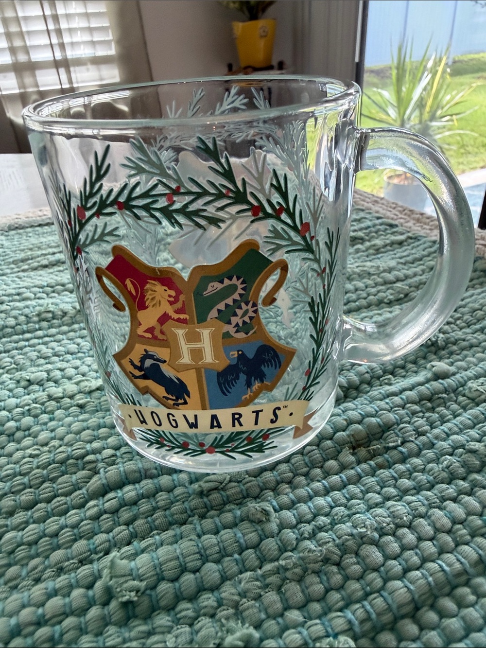 Hogwarts Clear Glass Holiday Mug with Crest